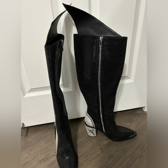 NWOB Dolls Kill / Club Exx Noir Ziggy Sheriff Shine Knee High Boots - Picture 4 of 8